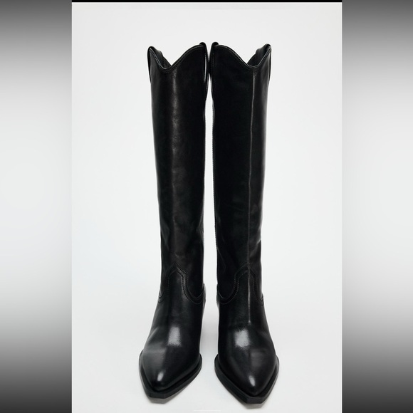 ZARA - Leather Cowboy Boots - Picture 5 of 7